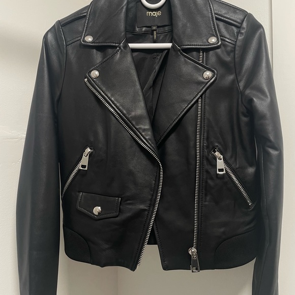 Maje Black Leather Biker Jacket - Picture 1 of 7